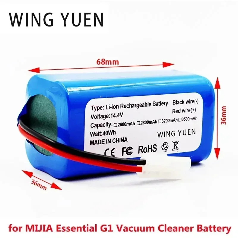 

18650 battery pack 14.4V 2600mAh lithium ion battery, suitable for Xiaomi G1 Mi Essential MJSTG1 robot vacuum cleaner,