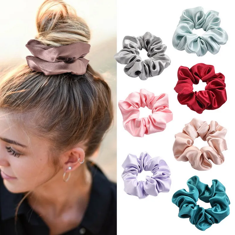 Korea Einfarbig Satin Scrunchies Für Frauen Elastische Seide Haarband Mädchen Schwarz Rot Haar Krawatte Pferdeschwanz Halter Haar Seil Kopfbedeckungen – Detail 2
