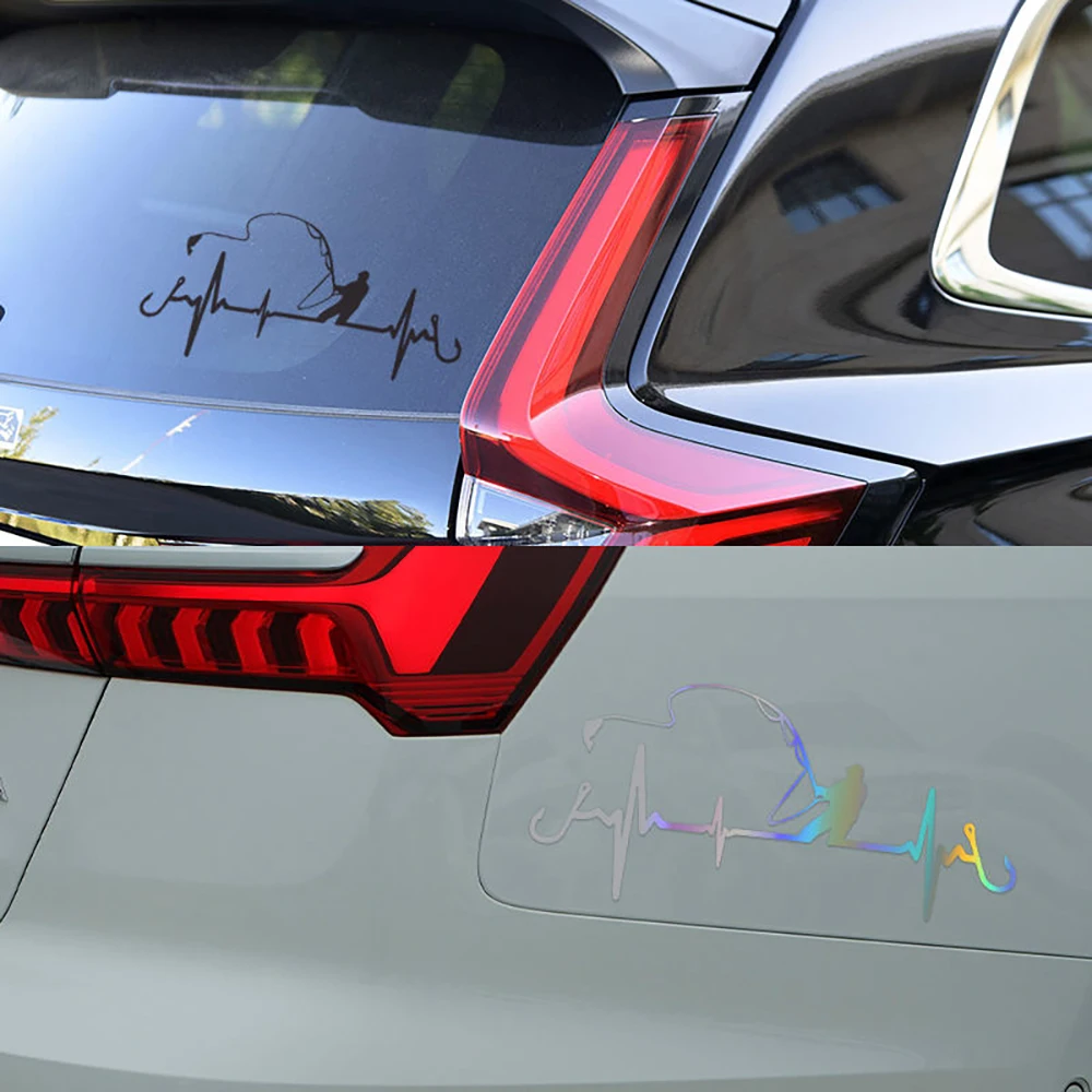 Fishing Heartbeat Car Decal Sticker Waterproof Vinyl Car Window Bumper Trunk Auto Side Body Sticker