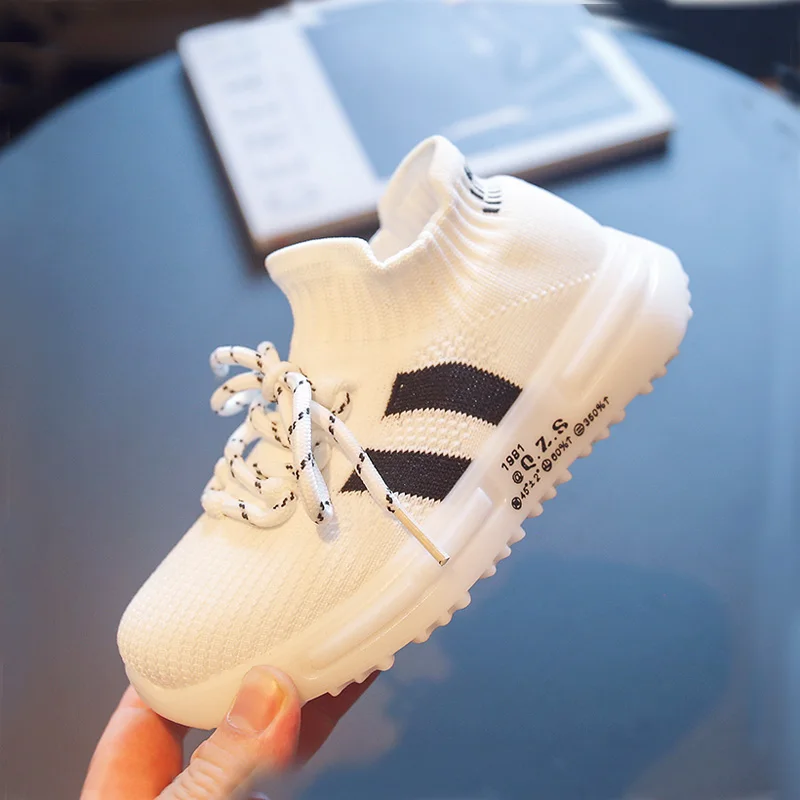 

Baby Kid Stripe Knit Shoes Boy Girl Breathable Casual Sneakers 2022 Summer Autumn Big Child Walk Run Outdoor Non-slip Shoe 21-38