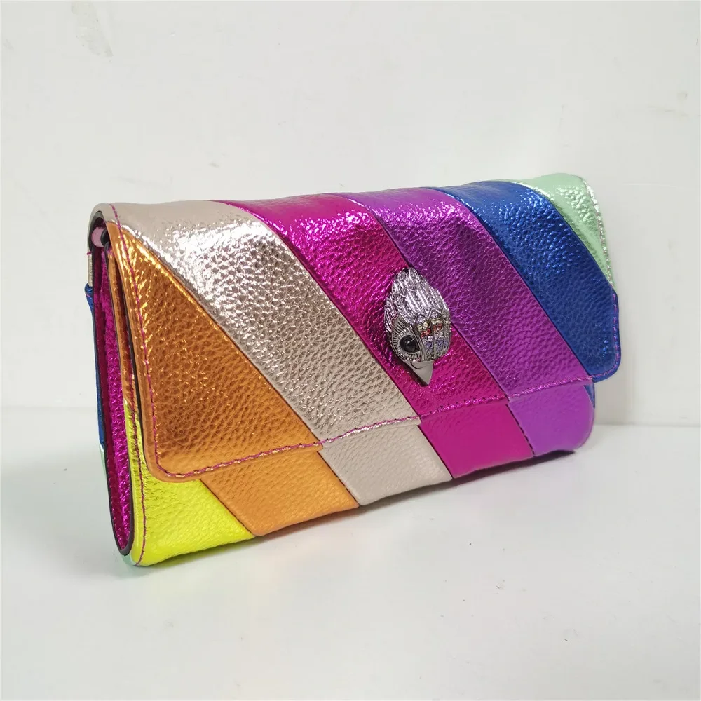 

Multi Colorful Patchwork Handbag Elegant And Stylish Dinner Bag 2023 Eagle Head Luxury Clutch Bag Metallic Chain Jointing Purse