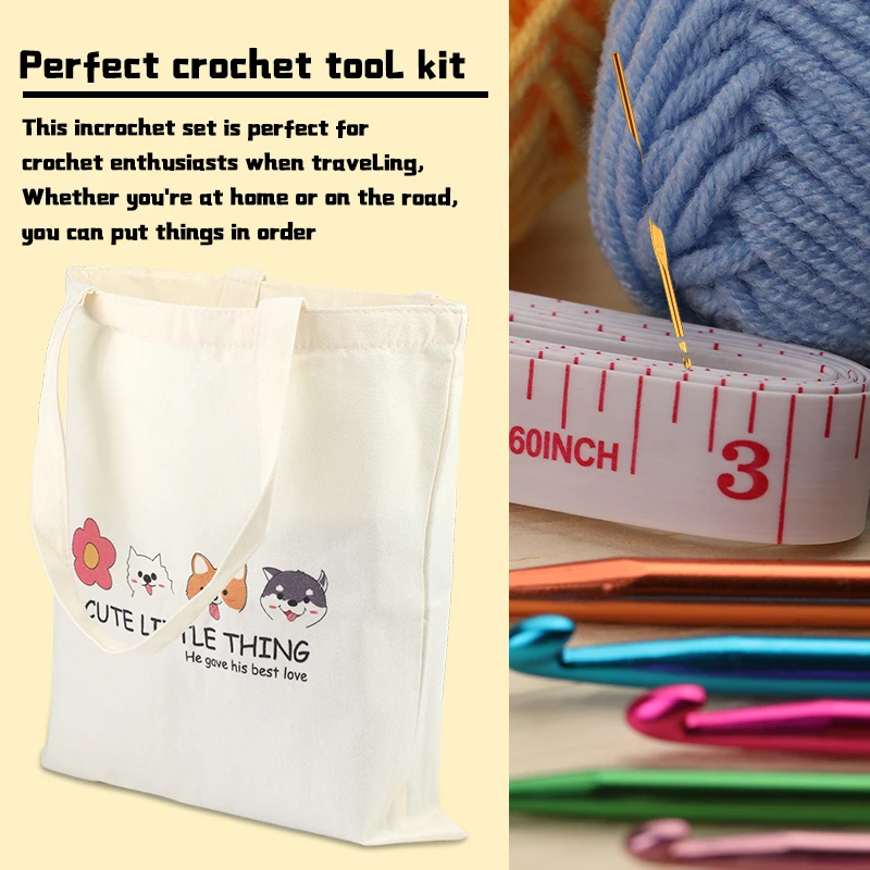 KRABALL Crochet Hook Yarn Ball Kit With Canvas Tote Bag and Knitting &  Crochet Knit Accessories for Crochet Set Beginner Lovers