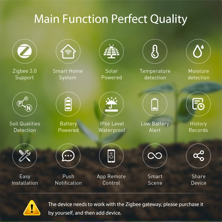 Tuya Smart Zigbee Soil Sensor Planting Temperature and Humidity Meter IP66 Wirel