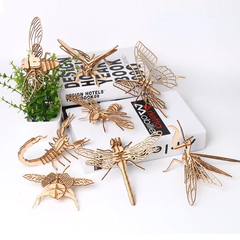 Multiple Wooden Insect 3D Jigsaw Puzzle Toys for Children's Advanced Puzzle Toys Creative Assembly Model
