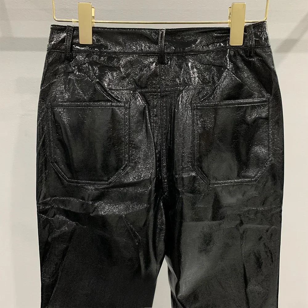Women's Pants Coated Glossy Design Pants for Woman Full Length Zipper Streetwear Cargo Pants Women's Clothing