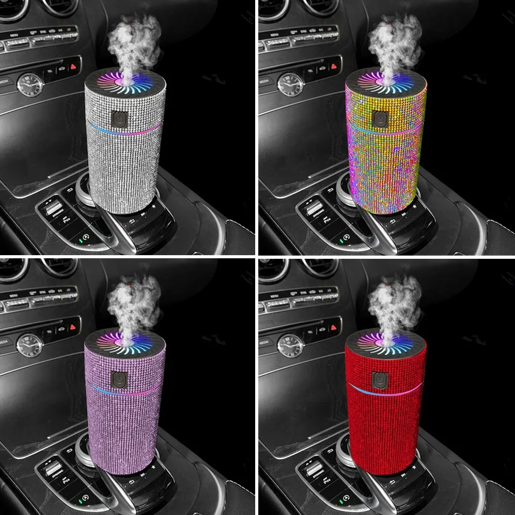 Luxury Diamond Car Diffuser Humidifier with LED Light Auto Air Purifier Aromatherapy Diffuser Air Freshener Car Accessories