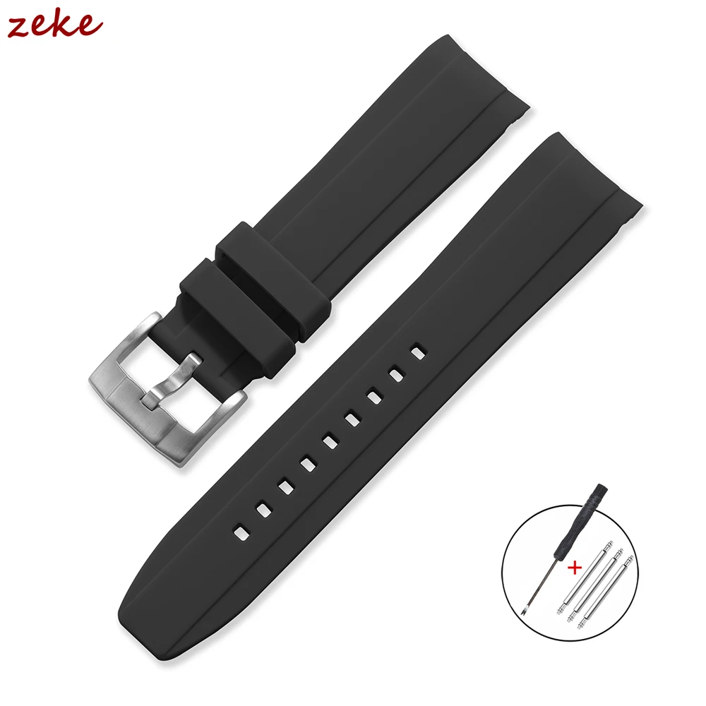 Premium Silicone Sports Watch Band - Soft, Waterproof Curved End Design (20mm & 22mm)