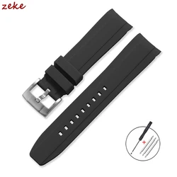 Premium Silicone Sports Watch Band - Soft, Waterproof Curved End Design (20mm & 22mm) - 22mm (Black)