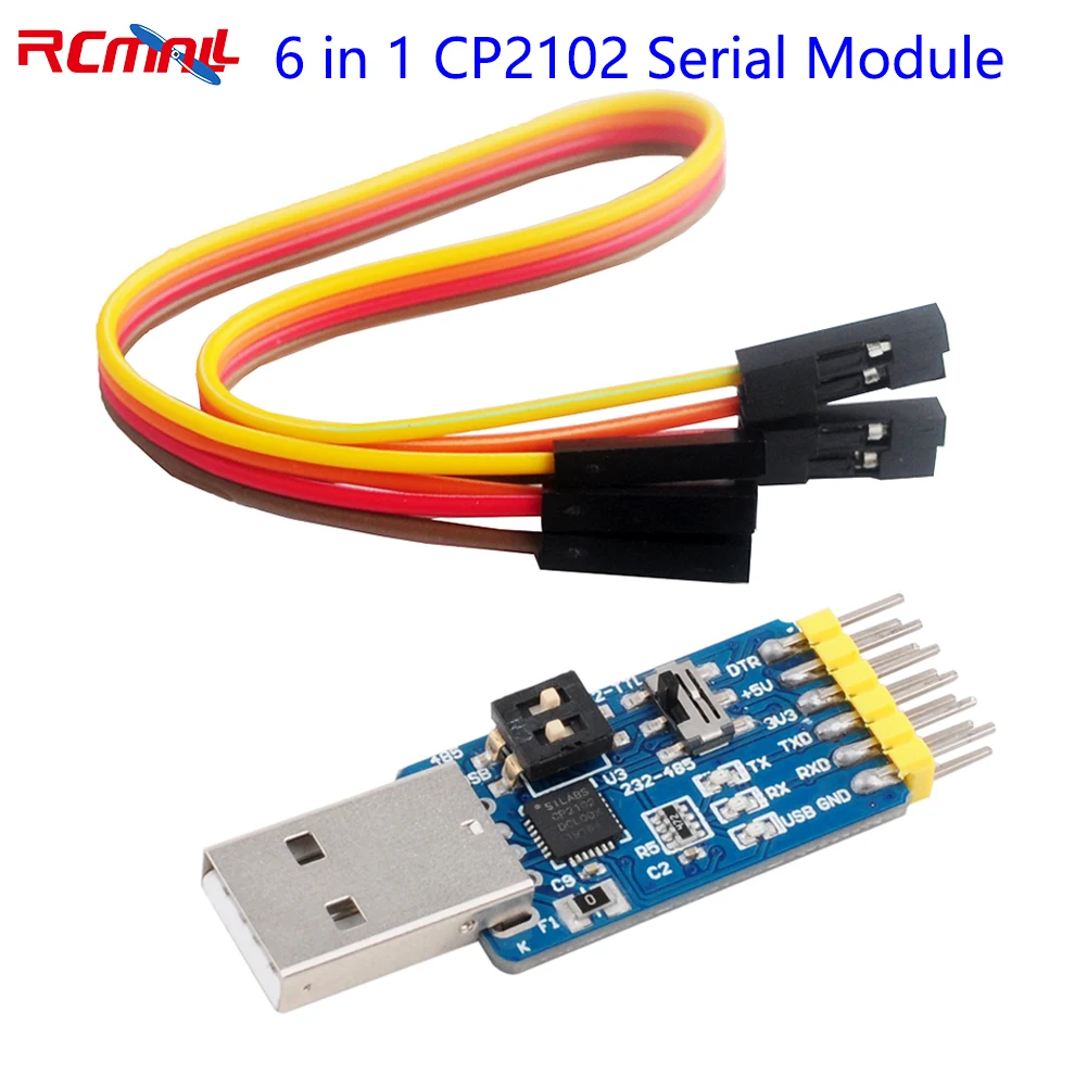 CP2102 USB 2.0 to TTL 6-in-1 Serial Port Module Converter 485 232 Serial Adapter 3.3V/5V with Dupont Cable Serial Module