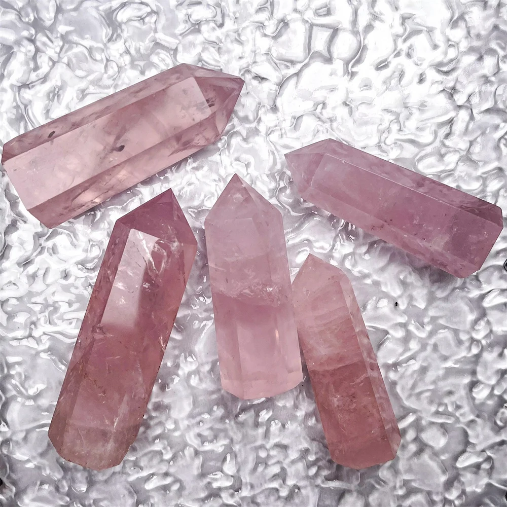 Natural Pink Crystals Wand High QualityCrafts Crystal Rose Quartz Point Tower Reiki Healing For Healing and home decoration 3