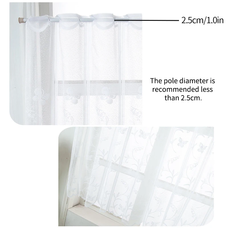 White Lace Window Short Curtains Cafe Bar Dustproof Half Drapes Cabinet Partition Curtain Rod Pocket Windows Sheer Curtains 5