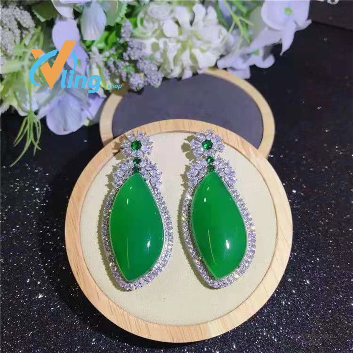 

Green Chalcedony Water Drop Pendant Women's 925 Silver Inlaid High Ice Jade Necklace Gift Charm Retro Jewelry Exquisite Simple