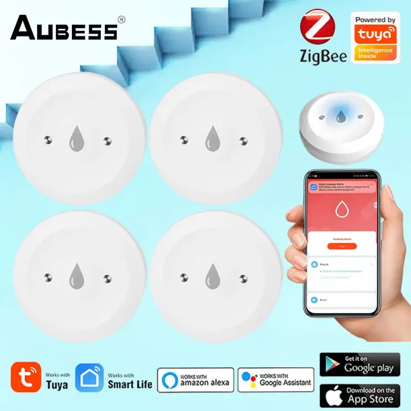 

Tuya ZigBee Smart Water Leakage Sensor Leak Detector Smart Life App Remote Monitoring Water Linkage Alarm Need Zigbee Gateway