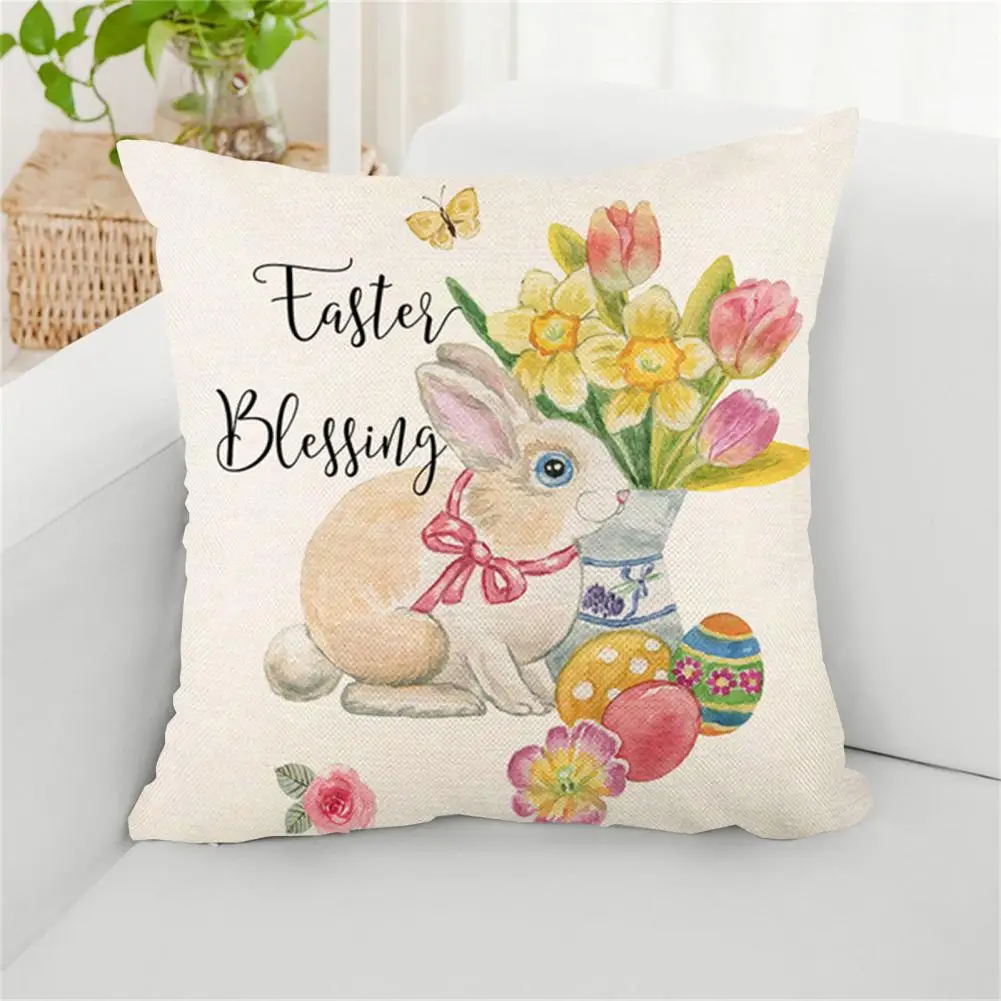 

Pillow Cottom Square Shape Pillowslip Easter Bunny Flowers Pillow Cover