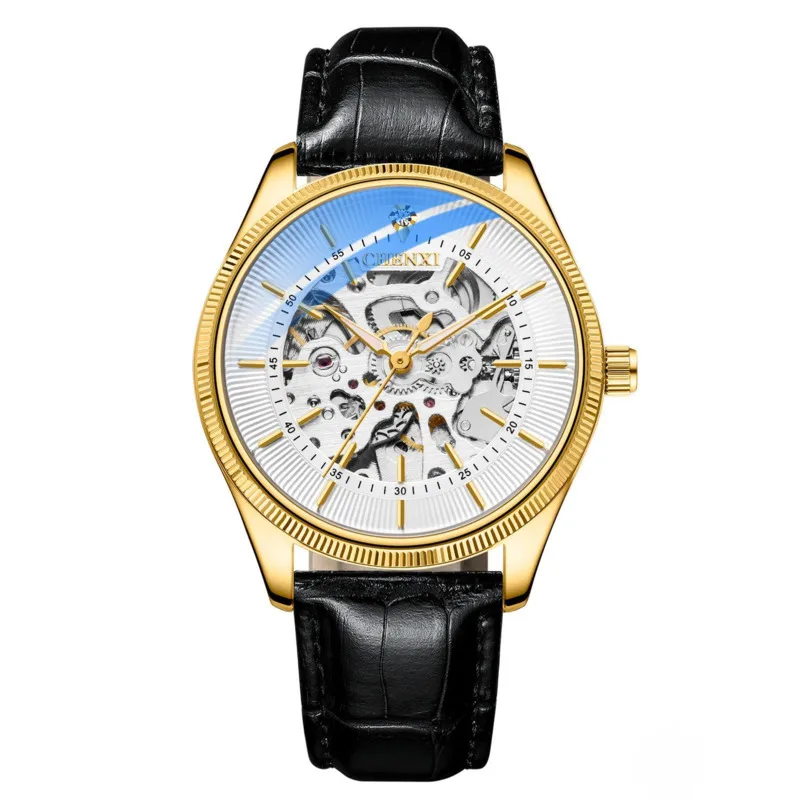 

Waterproof automatic men's mechanical watches leather strap fashionable business simple luxury mechanical watches for men's