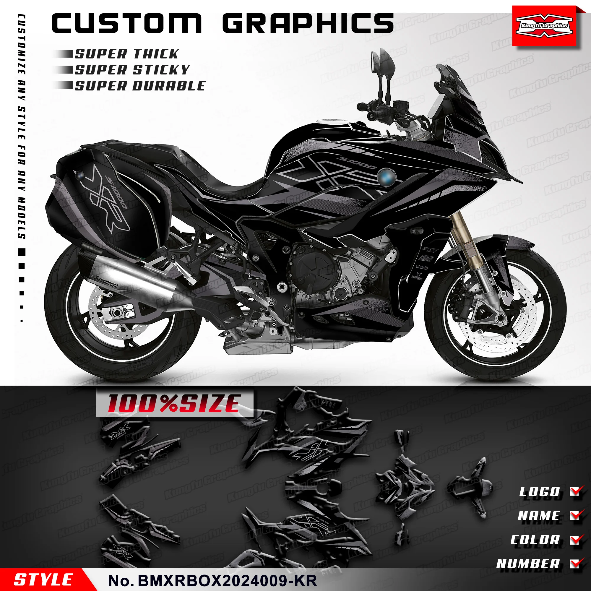 KUNGFU GRAPHICS Waterproof Stickers Full Vinyl Wrap Kit for BMW S 1000 XR S1000XR 2020 2021 2022 2023 2024, Black kungfu graphics custom decals waterproof stickers kit for sur ron ultra bee surron grey