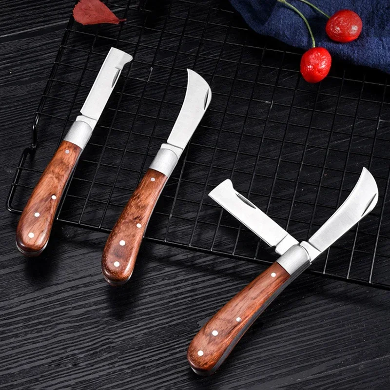 10cm Garden Grafting Knife Stainless Steel Mushroom Electrician Folding Pocket Knife EDC Hand Tool Wooden Handle Camping Gadgets folding grafting knife garden tools grafting knife