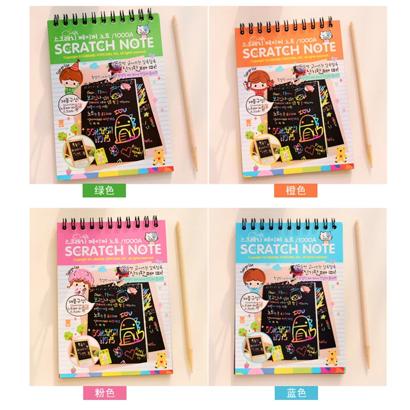 Magic Antistress Coloring books for children adult Kids drawings Scratch note book black cardboard stationery paper 10 Page