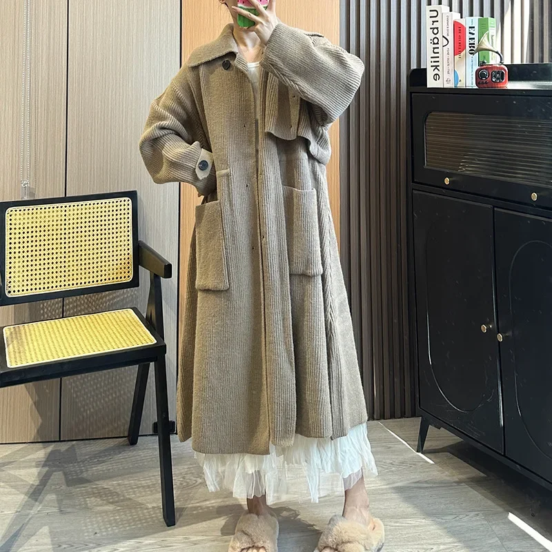 

SuperAen 2023 Autumn Winter Long Cardigan Sweater Jacket Design Korean High-end Niche Unique Knitted Windbreaker Coat