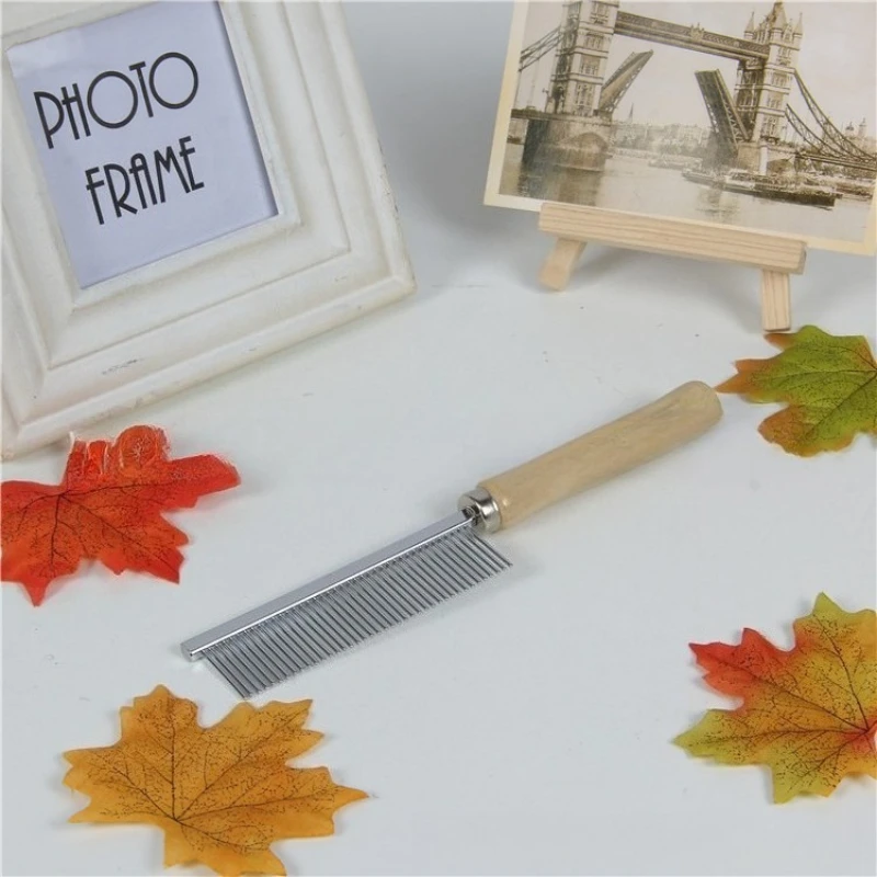 Pet Hair Grooming Accessories Wooden Handle Cat Dog Hair Comb Stainless Steel Pet Massage Hair Trimmer Comb Easy Cleaning Brush