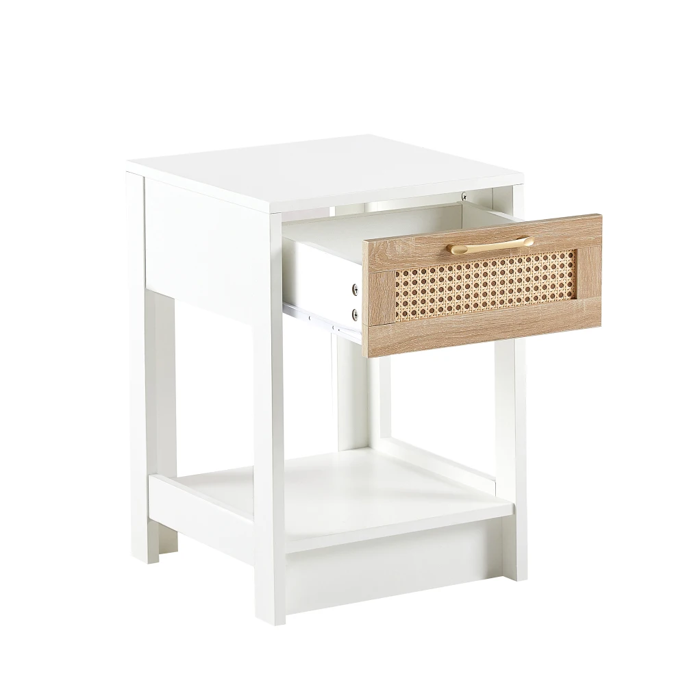 Moderner Rattan-Beistelltisch mit Schublade, Nachttisch, multifunktionaler Beistelltisch für Wohnzimmer, Schlafzimmer, H55×B40×H40cm – Detail 29