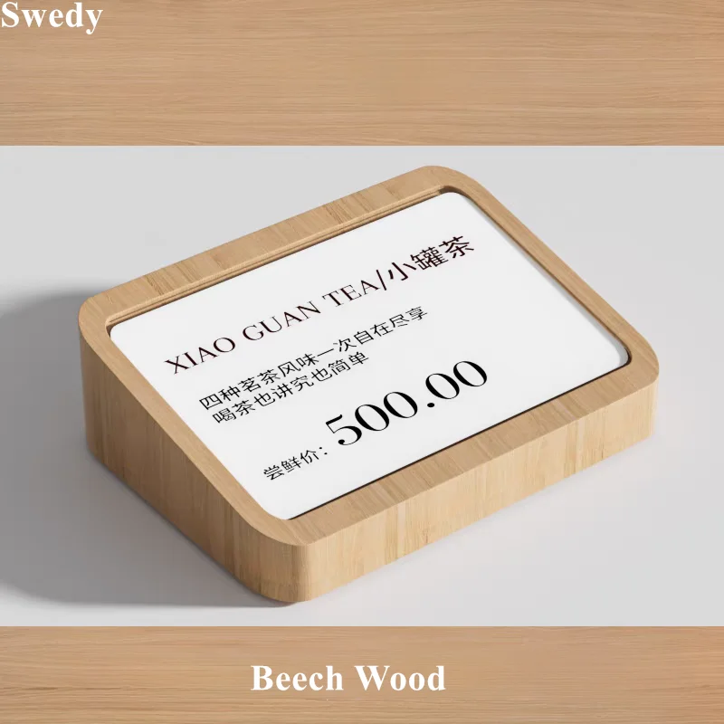 소형 카운트탑 광고 가격 라벨 거치대 디스플레이 스탠드, 나무 테이블 메뉴 종이 가격표 사인 거치대 스탠드, 20x68mm