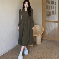 plus Size Vintage Hepburn Sle V-Ne Waist-Cinched Slimming Autumn New Arrival Women's Dr Korean Commute Sle Long Sve - Image 5