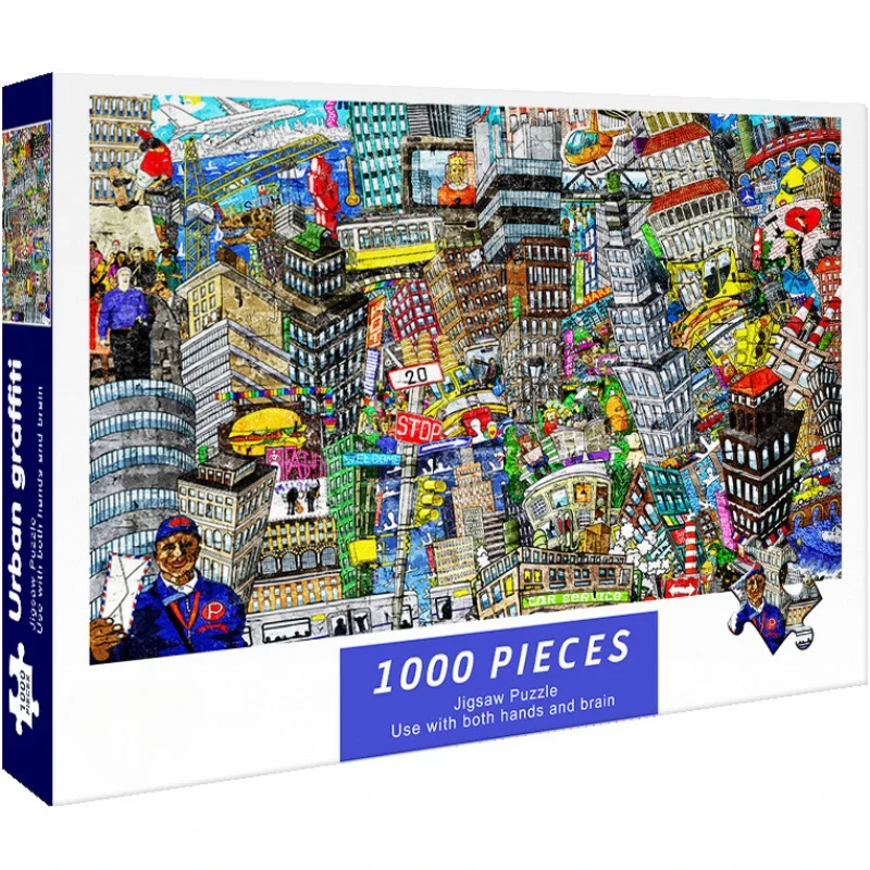 75*50cm Adult Paper Jigsaw Puzzle 1000pcs Urban Graffiti Cartoon Series Painting Stress Relief Entertainment Educational Toys