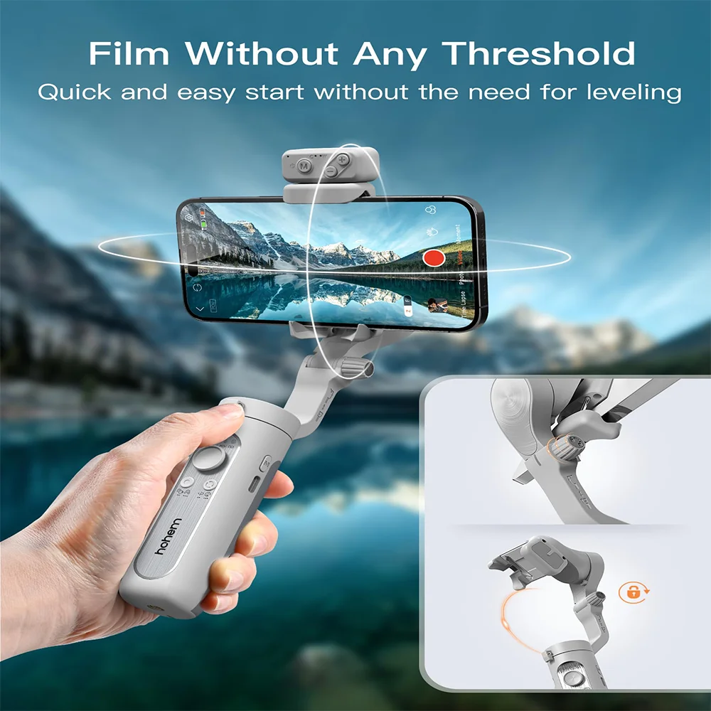 Handheld Gimbal Stabilizer Selfie Stick Tripod Vlogging Kit for Smartphone iPhone Android with Fill Light Face Tracking Hohem iSteady XE