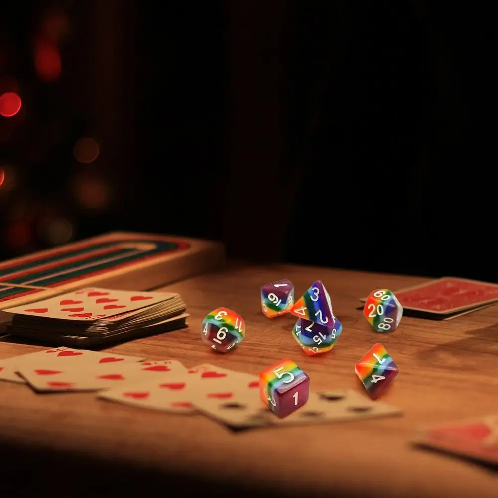 7Pcs/Set Polyhedral Rainbow Dice Set Game Dice For TRPG DND Accessories Polyhedral Dice For Board Card Game Math Games