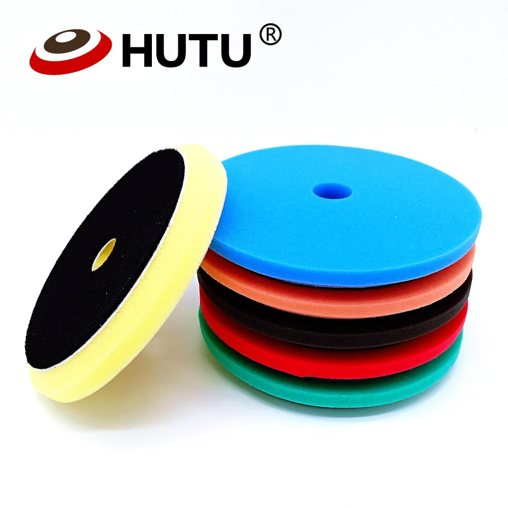 HUTU 5Inch Buffing Pad Auto Car Polishing Wheel Kit Buffer Car Polishing Thin Flat Foam Pads For DA/RO Polisher