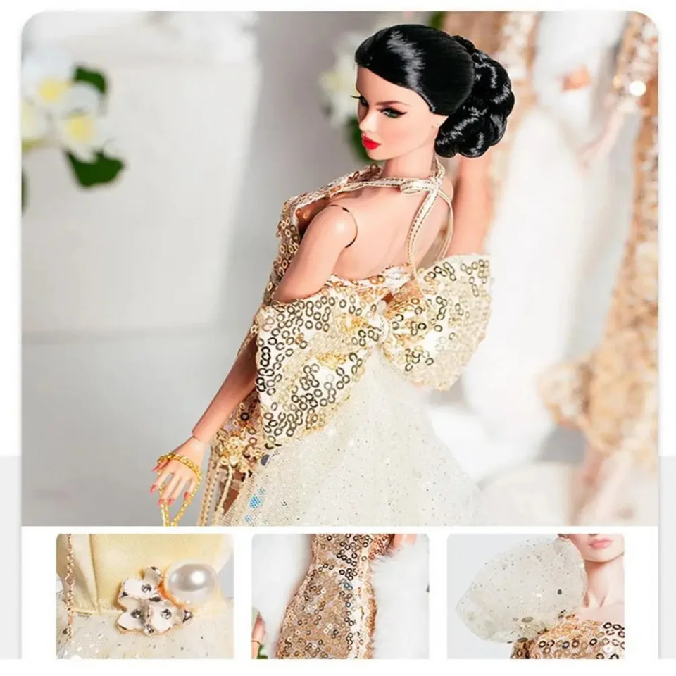 Neue Europäische Spitze Goldene Kleid Set DIY Mode Hochzeit Kleider 6 Stile Puppe Kleidung Zubehör für 30 cm BJD Puppe – Detail 5