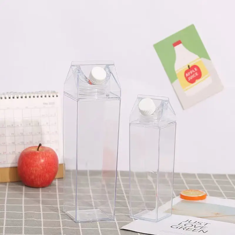 Transparent Water Gym Bottle Plastic  Reusable Clear Milk Carton Box  Juice Sport Leakproof Cup  Drinking Outdoor Camping New