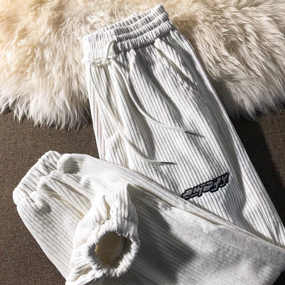 track pants White corduroy casual pants women's autumn and winter 2021 new Korean version of loose couple students all-match trousers tide jeans pant