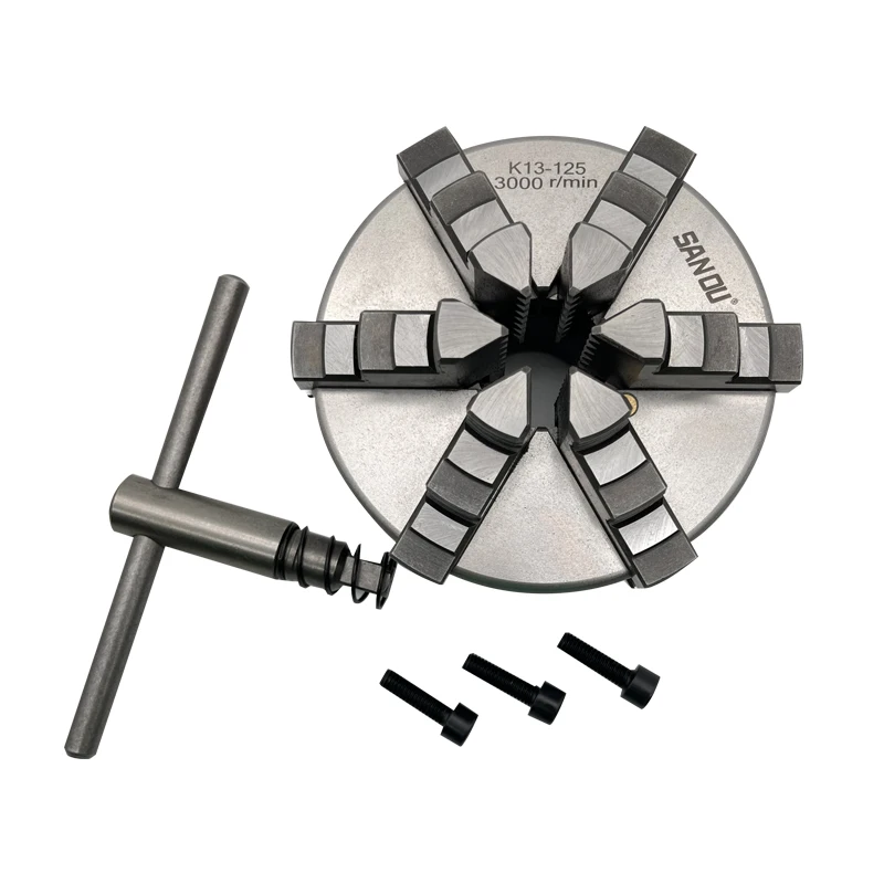 Mandrino Per Tornio 6 Griffe 125Mm Marchio Sanou Mandrino Scroll Autocentrante K13-125 Mandrino Manuale Per Tornio
