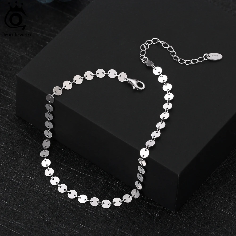 ORSA JEWELS 925 Sterling Silver Round Beads Anklet Star Pendant Foot Chain Jewelry for Women Summer Stacking Jewelry Gift SA25