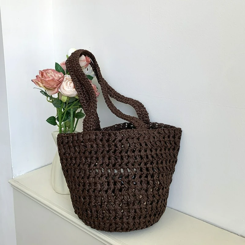 Borsa a mano grande in stile bohémien alla moda, tessuta a mano, leggera e versatile, da donna, per pendolari, a tracolla, a cestino - immagine 3