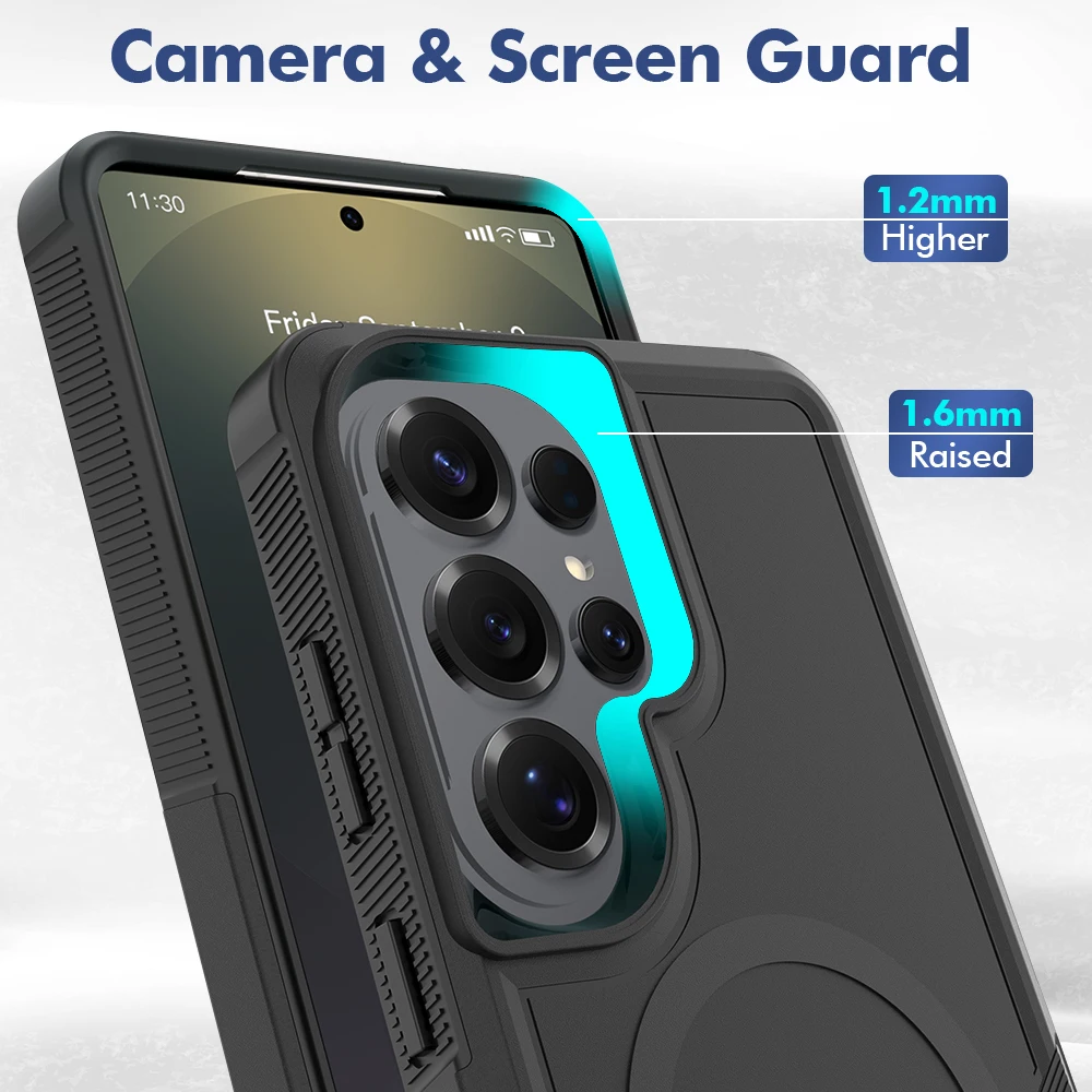 Enhanced Black Shockproof Armor Case with Magnetic Hybrid Design