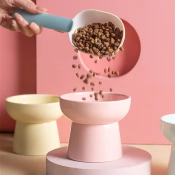 1pc Ceramic Pet Bowl High Foot Protection To Prevent Cervical Spine From Tipping Over Dog Feeder for Dog Cat Drink Water and Eat