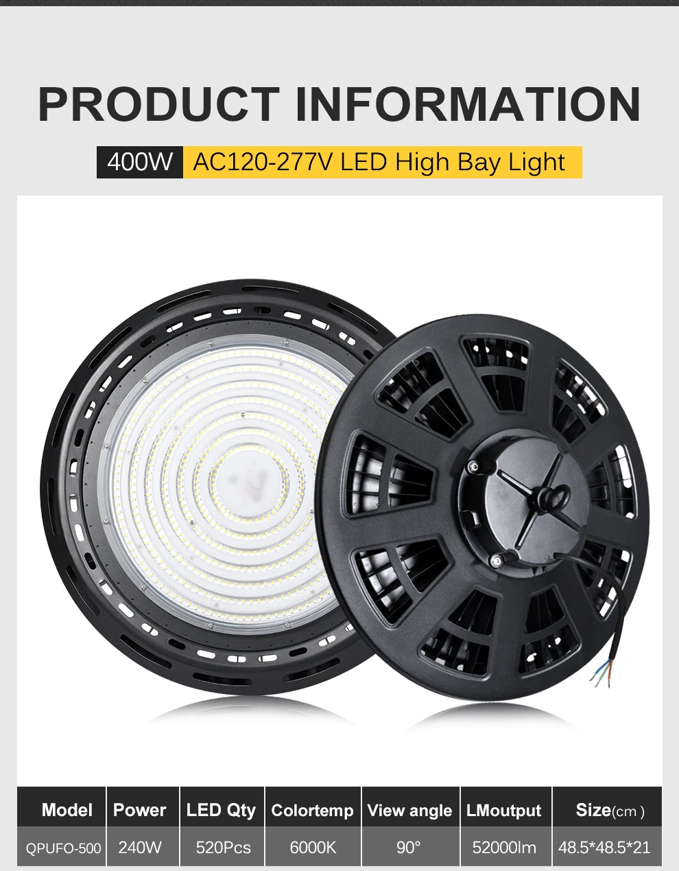 400W LED High Bay Licht AC120-277V Hohe Helligkeit LED Flutlicht Für Werkstätten Herstellung Lagerhäuser IP65 Wasserdicht – Detail 8