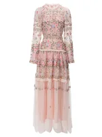 فستان مطرز بالورود متوفر بألوان 5