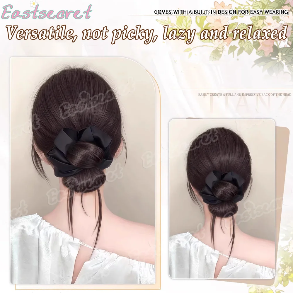 EAST 로우 지퍼 번 가발 (그랩 클립 포함), 치킨 헤어, 꽃봉오리 모양, 자연스러운 볼륨감, 합성 번 가발