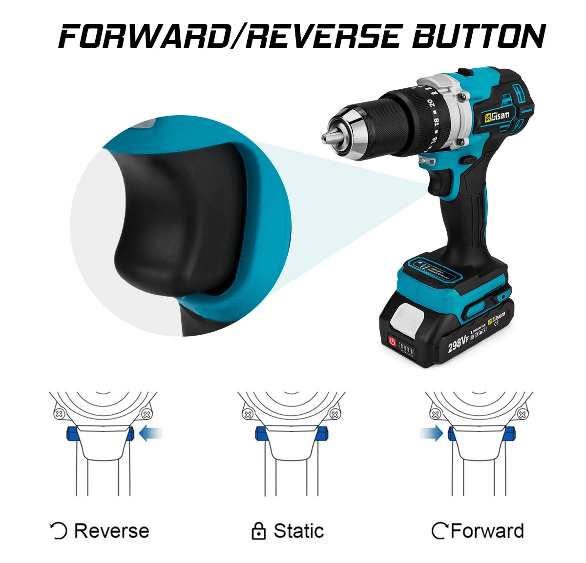 Powerful Electric Impact Drill Screwdriver 13mm Chuck Brushless Battery Impact H