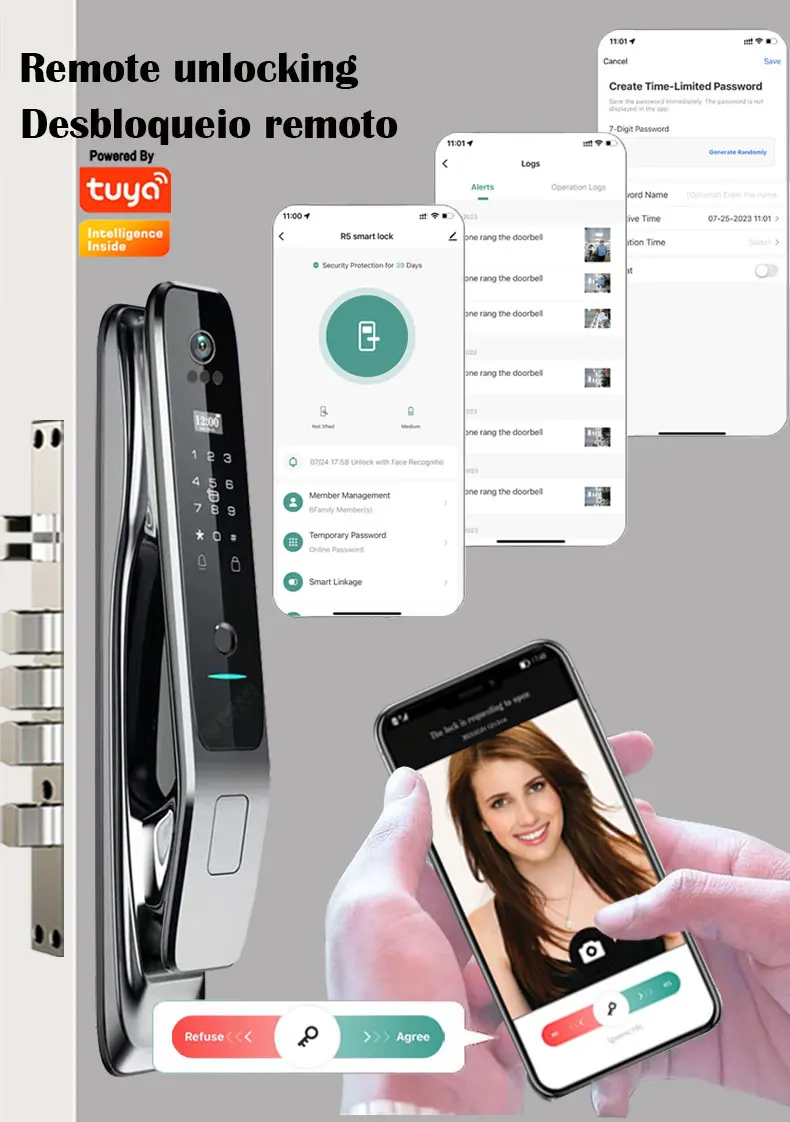 Full automaticTUYA APP 3D facial recognition Smart door lock fingerprint password outdoor waterproof 6068 intelligent door locks