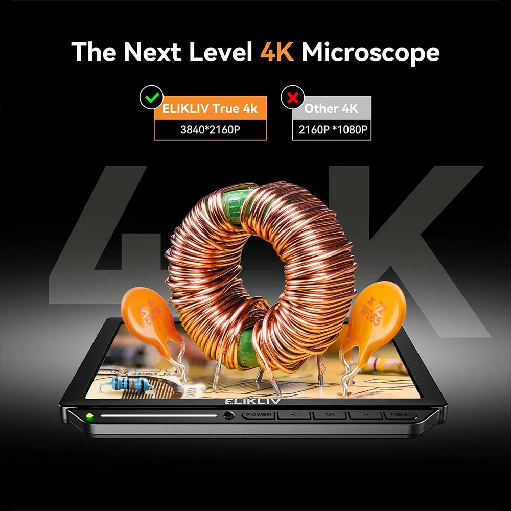 Soldering Microscope Elikliv EM4K-AF Autofocus 4K Digital Microscope 2000x HDMI Soldering Microscope for Electronic Repair 8" Coin Amplifier 10"Stand