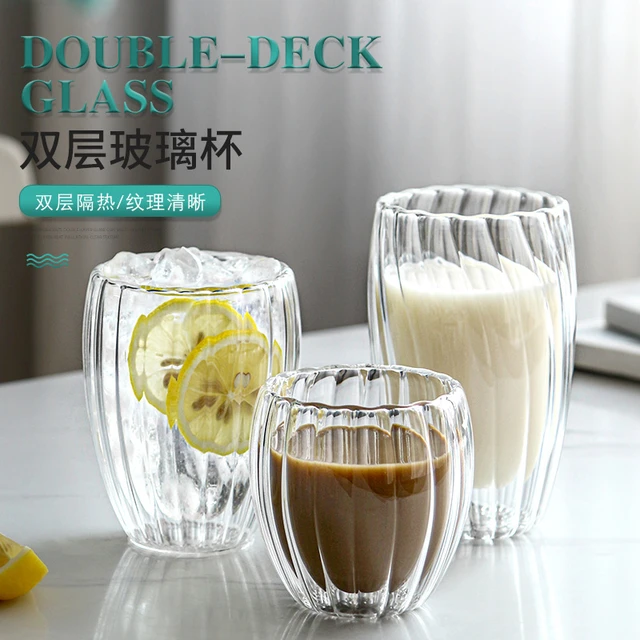 250-450ml Stripe Double Walled Clear Glass Coffee Cup Thermal Insulated  Glass Cappuccino Mug Set Beverage Milk Juice Teacup - AliExpress