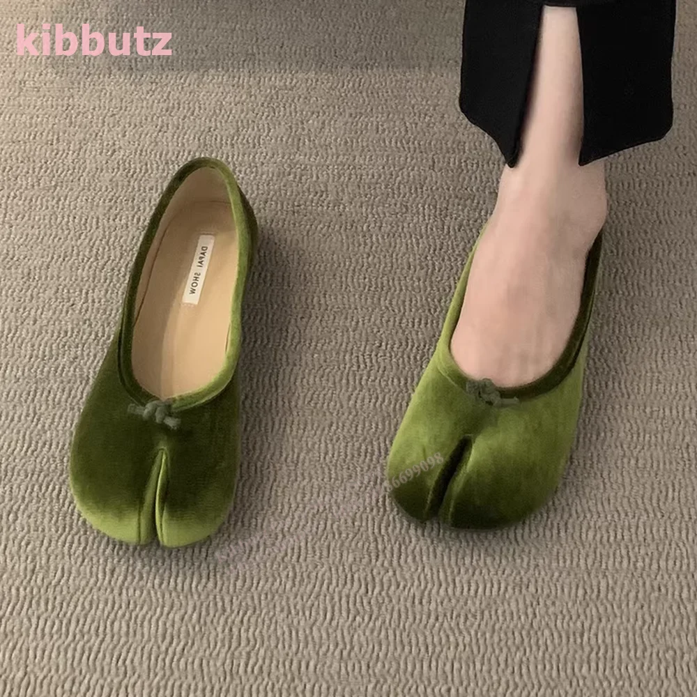 

Velvet Tabi Bailamos Flat With Pumps Split Toe Solid Green Tie Knot Slip On Comfortable Fashion Concise Women Shoes 2023 Newest