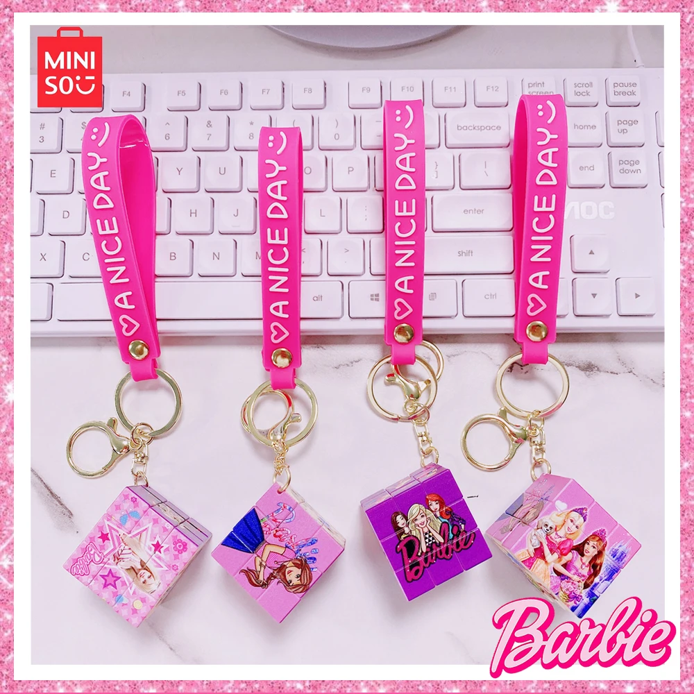Miniso New Cute Barbie Cubo Di Rubik Divertente Giocattolo Portachiavi Accessorio Di Decompressione Cartoon Ciondolo Creativo Bookbag Decorazioni Picc
