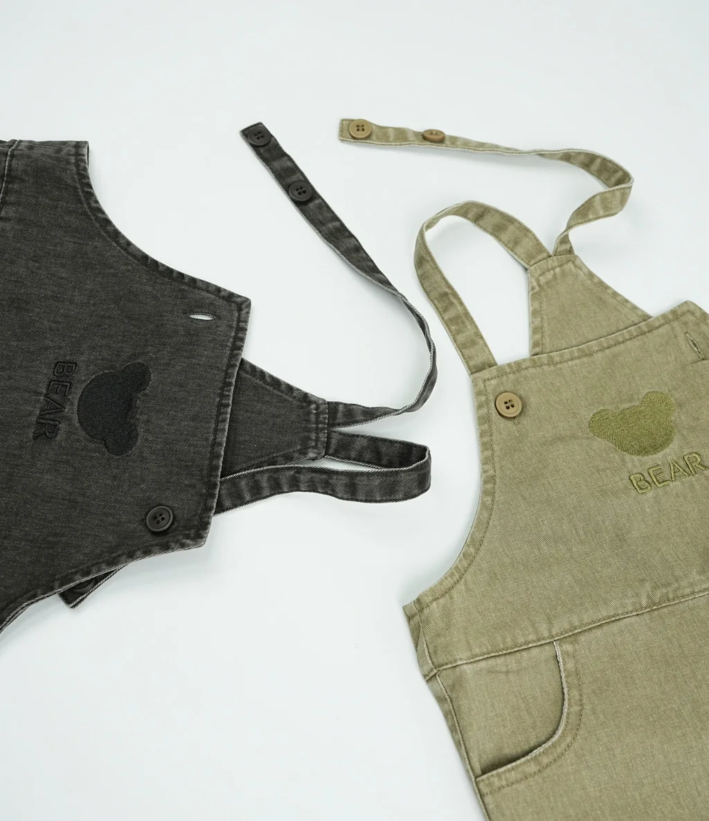 2025 Summer New Cute Bear Embroidery Girls Jeans Overalls Loose Children Sling Pants Kids Boys Denim Strap Shorts Baby Clothes