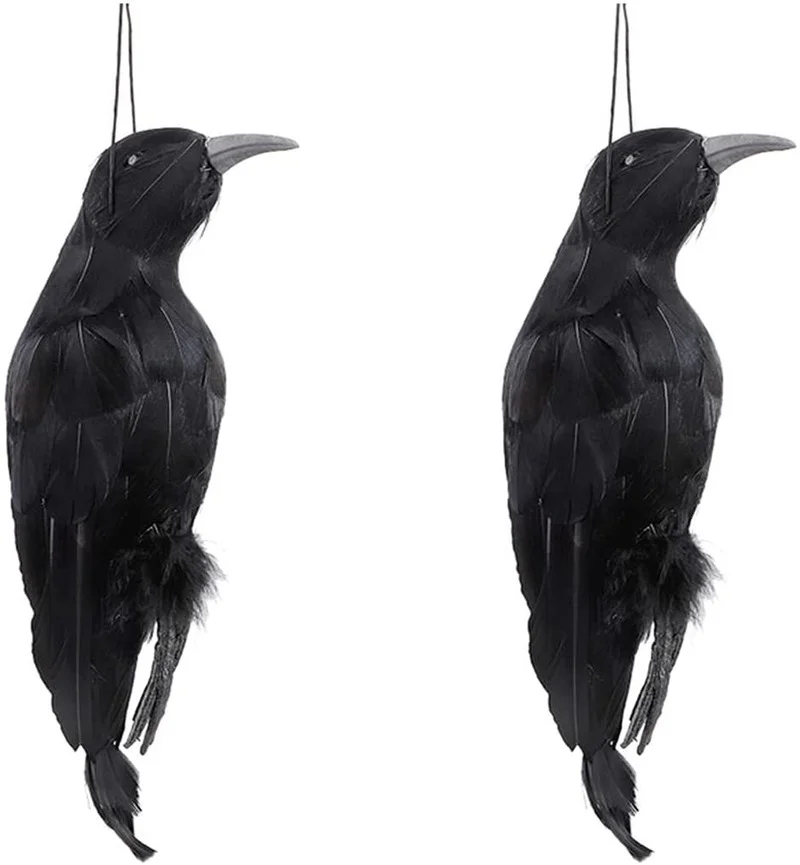 

Large size Realistic Hanging Dead Crow Prop Scary Artificial Black Feather Crow Bird Halloween Party Decoration Indoor Outdoor